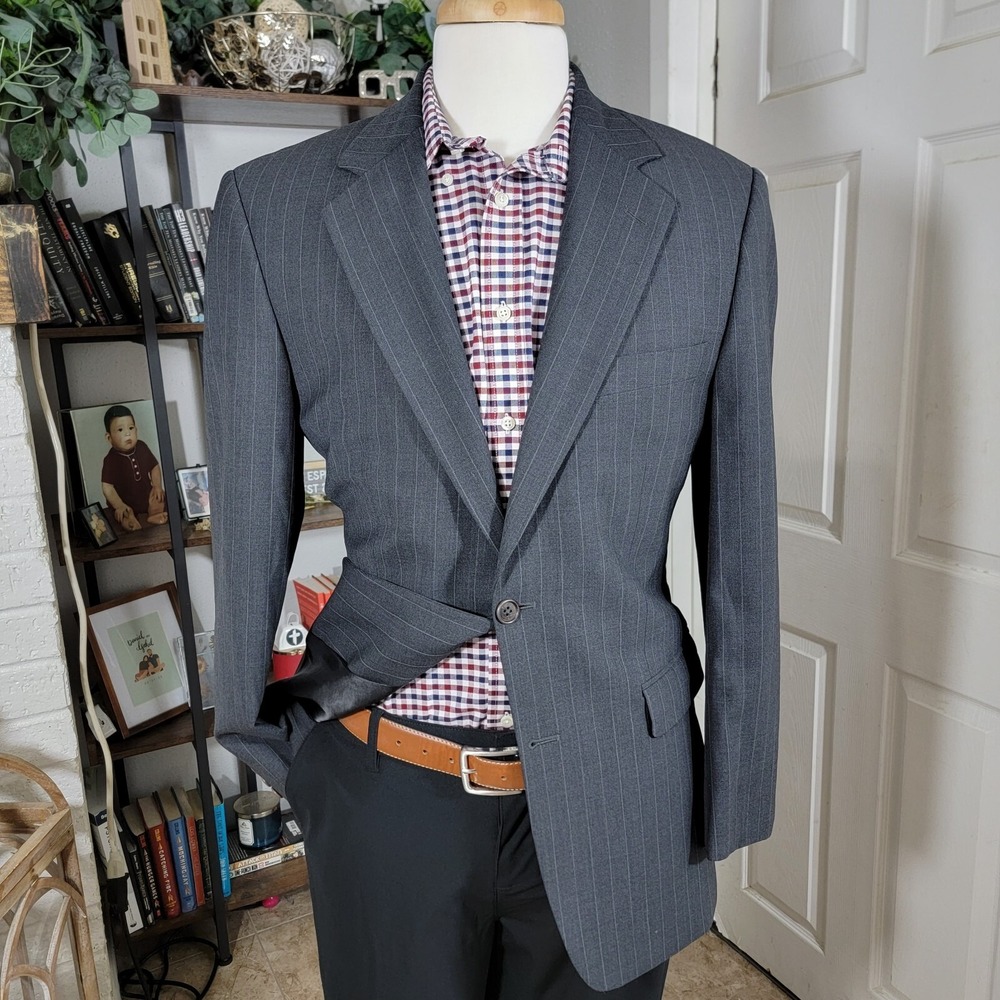 Brooks‎ Brothers 346 Mens Sport Coat Blazer Two Button Gray Striped Stretch 39R